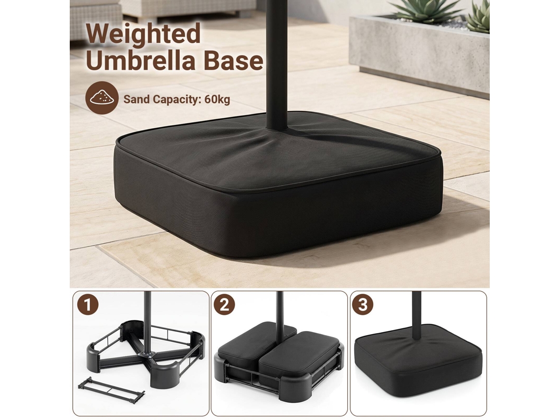 Guarda-sol Duplo Bege 470 X 288 Cm Com 144 Luzes Led E Base