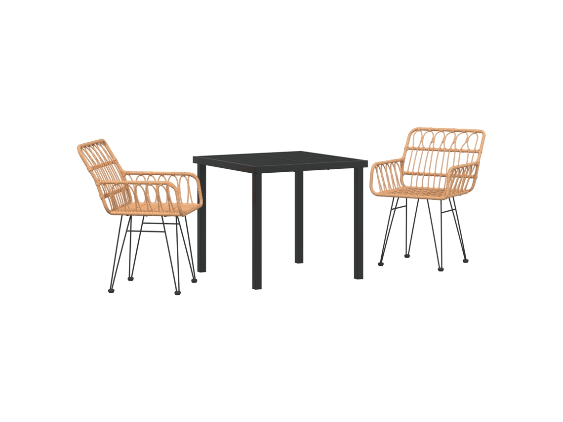 Conjunto 3 De Jantar De Jardim Vidaxl Vime Poliéster Marrom