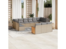 Vidaxl 13 Pcs Conjunto De Sofás P/ Jardim Com Almofadões Vime Pe Bege
