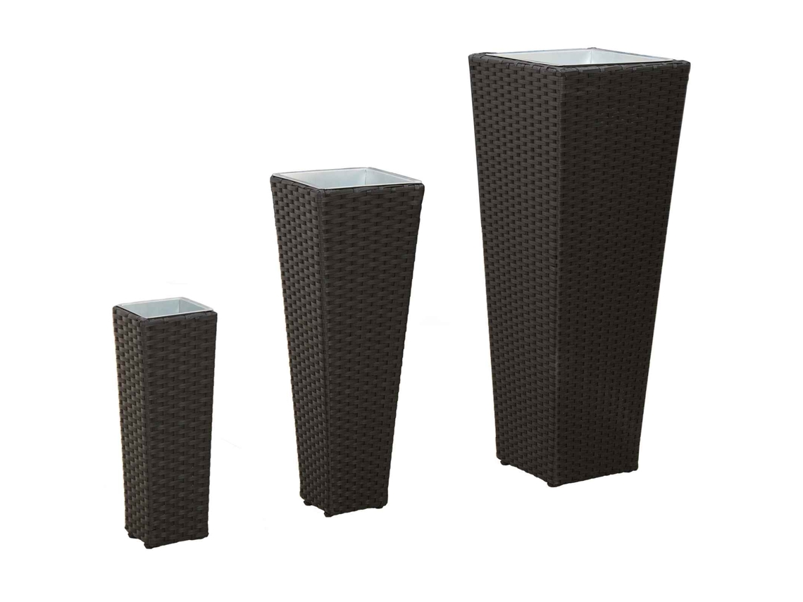 Conjunto 3 Vaso De Decoração Para Jardim Vidaxl Preto Aço (30 X 30 X 80 Cm)
