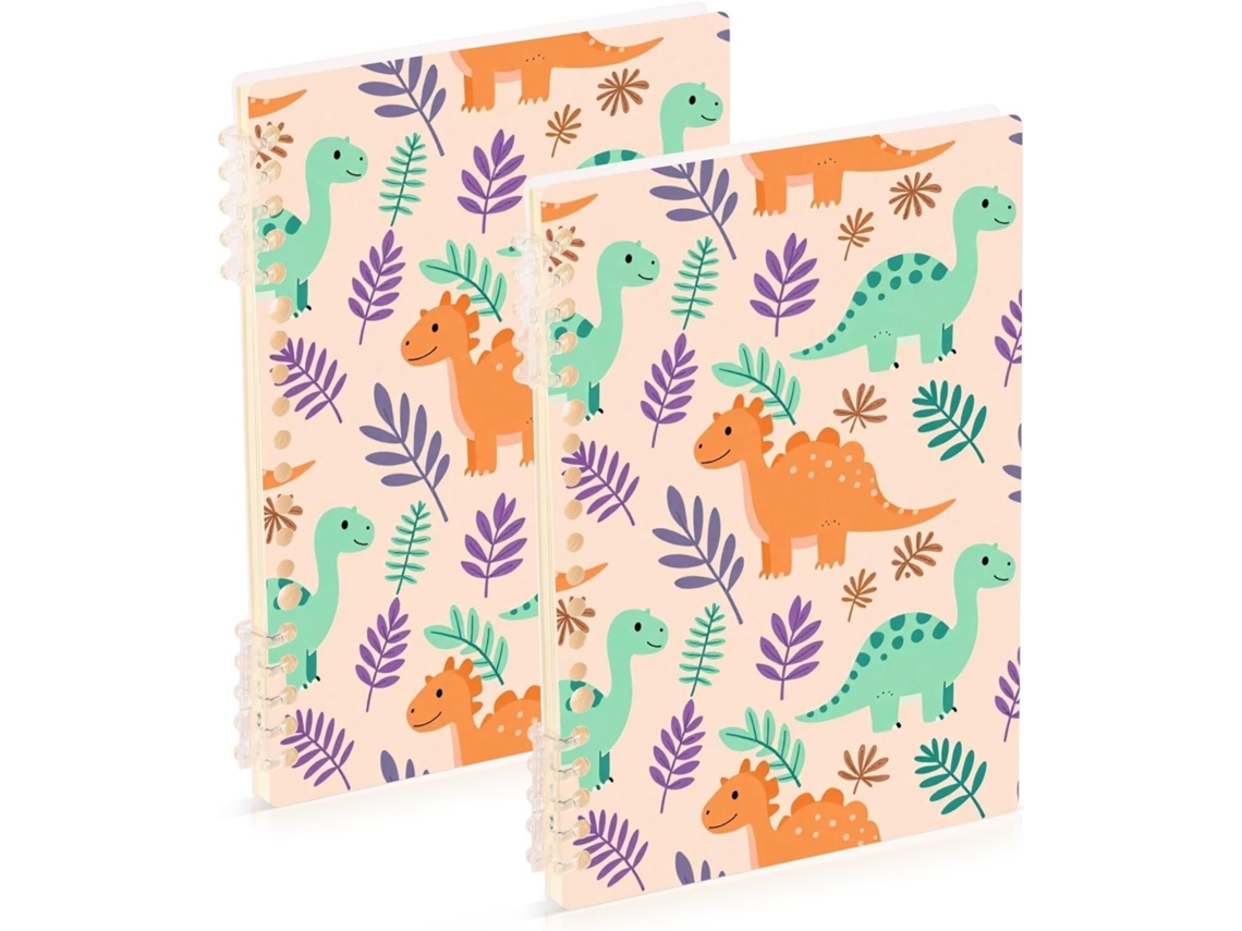 Conjunto de 2 Cadernos Espiral A5 Estampa Dinossauro 21,1 X 14,5 Cm Capa Dura 60 Folhas para Viagens e Anota