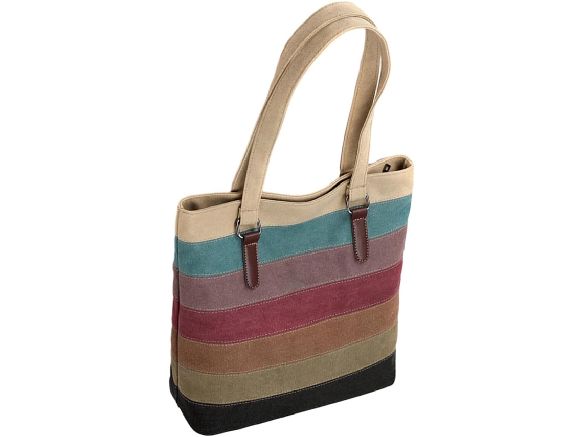 Bolsa Feminina De Lona Patchwork Com Vários Bolsos, Alça De Ombro, Grande Capacidade, Ideal Para Uso Diário.