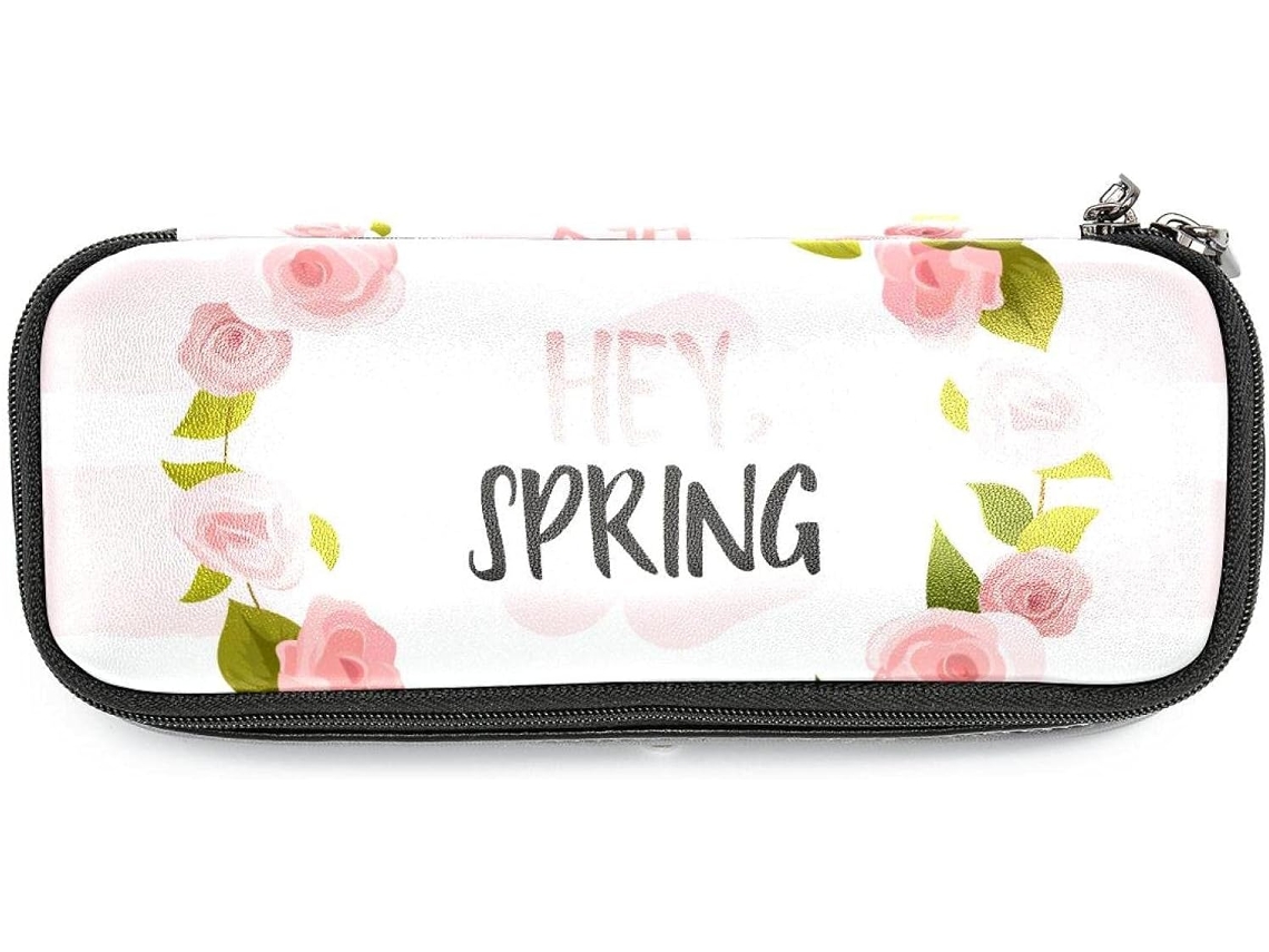 Estojo Grande Com Estampa Floral Rosa, Ideal Escola, Escritório E Adultos, Meninas E Meninos