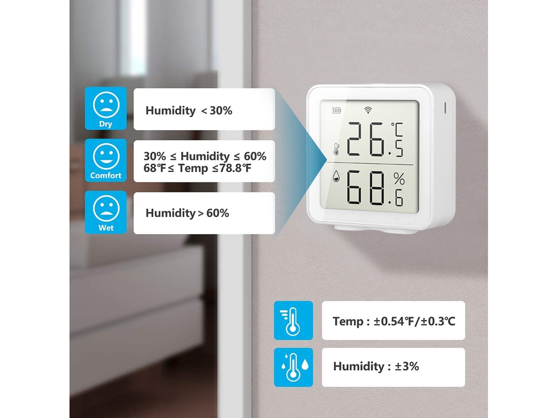Sensor de Temperatura Inteligente Sem Fio Wifi Tuya Compatível com Alexa Casa Automação