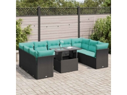 Vidaxl 10 Pcs Conjunto Sofás Jardim C/ Almofadões Vime Pe/acácia Preto