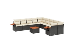 Conjunto de 11 Sofás de Jardim com Almofadões Vime Pe Preto MAISON EXCLUSIVE