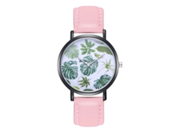 Reloj De Cuarzo Con Correa De Pu Dial Redondo Patrón De Hoja Zhoulianfa Rosa