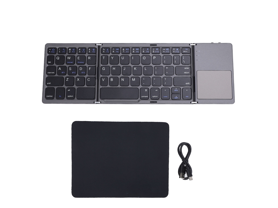 Aetheria teclado Bluetooth Dobrável Portátil Triplo Folding com Touchpad Recarregável Sem Fio Preto