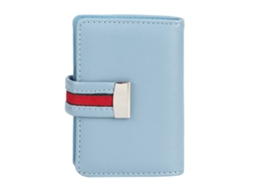 Porta cartões feminino RFID anti roubo couro Pu compacto para cartões bancários e de identidade azul S/MARCA