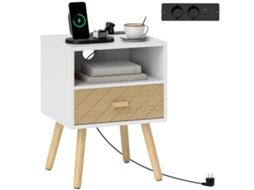 Mesa de Cabeceira com Carregador, 2 Tomadas, USB, Branco, 40x35x54,7cm S/MARCA