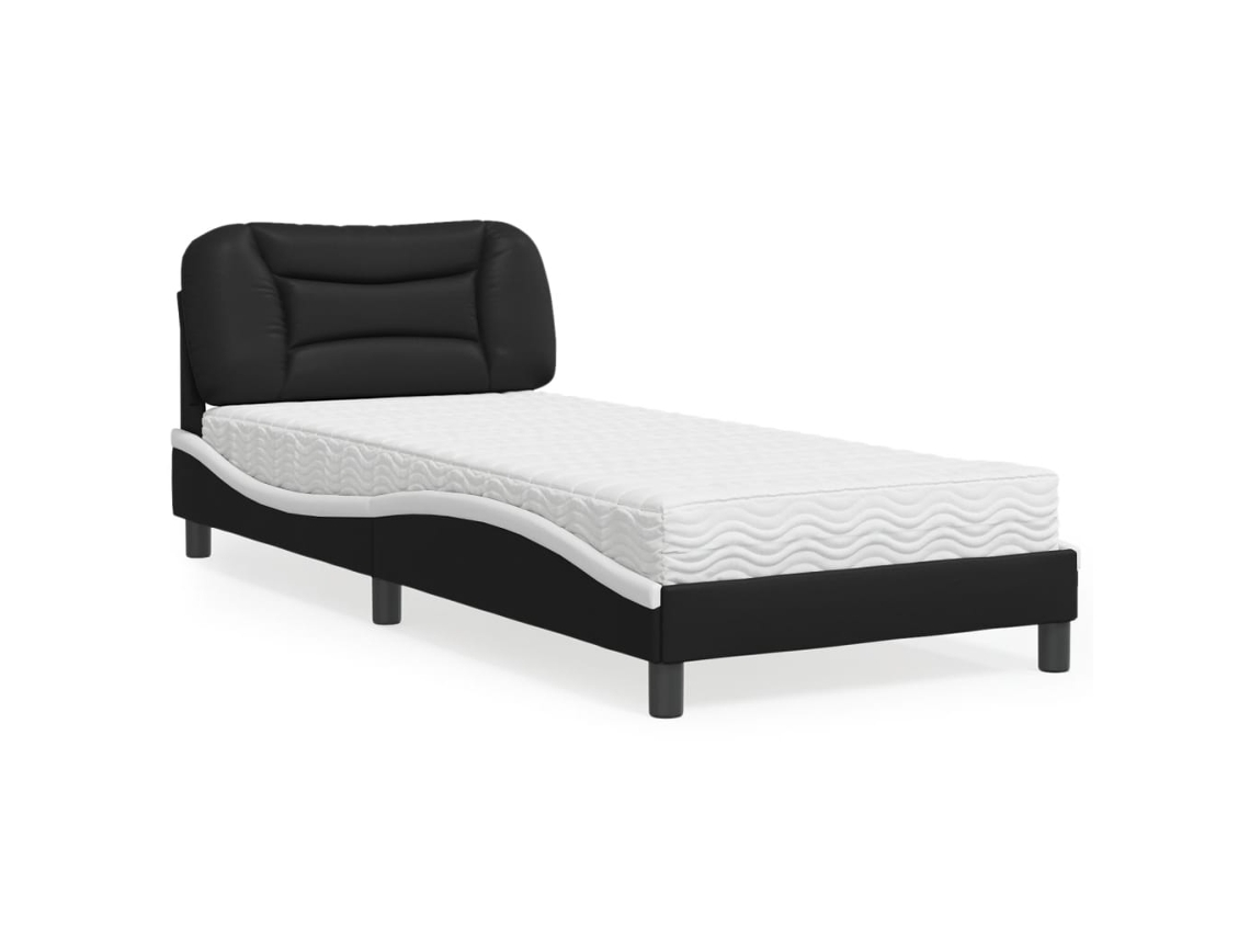 Vidaxl Cama Com Colchão Hvar 80x200 Cm Couro Artificial Preto E Branco