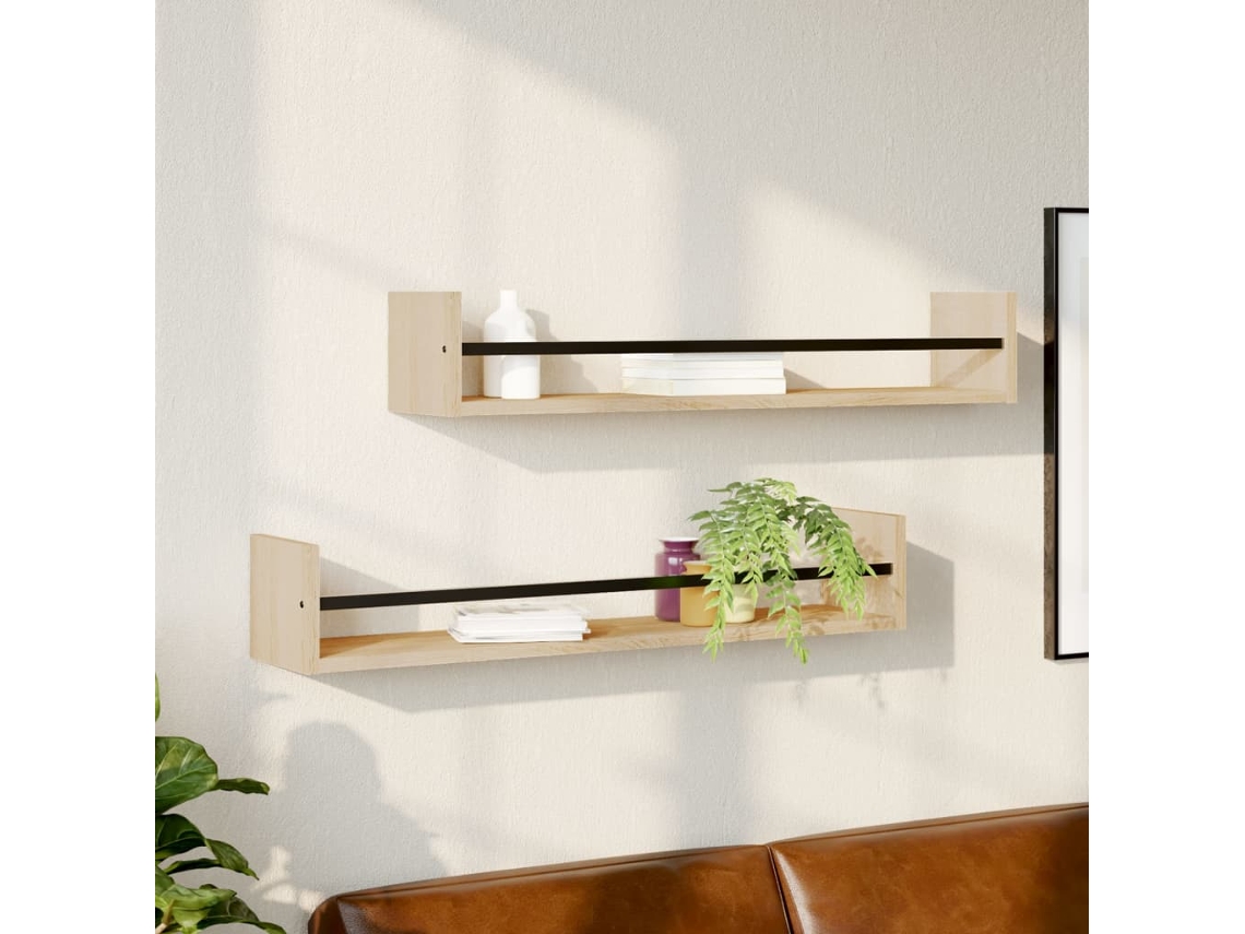 Vidaxl Prateleiras De Parede C/ Barras 2pcs 80x16x14cm Carvalho Sonoma