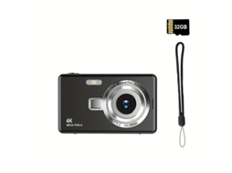 Câmera digital portátil Yizhood 4K HD com foco automático, cartão de memória de 32 GB e luz pré-iluminada (preta)