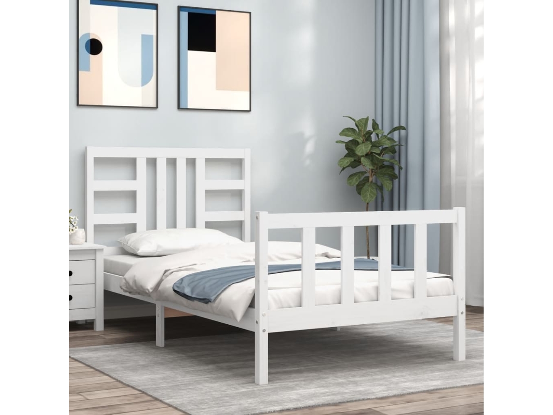 Cama Sem Colchão 100x200 Cm Madeira De Pinho Maciça Branco