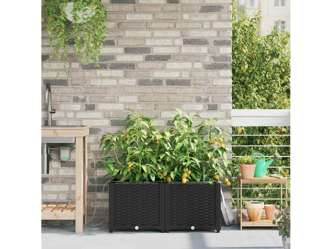 Vidaxl Vaso De Jardim 2 Unid. Preto 80 X 40 X 37,5 Cm Pp