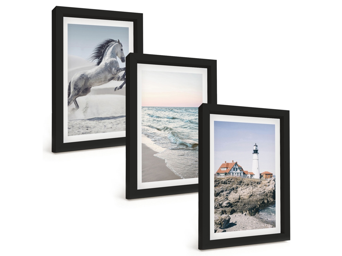 Composição De Quadros Cavalos, Praia, Farol, Ondas Espelharte (3 Peças 20x30 Cm)