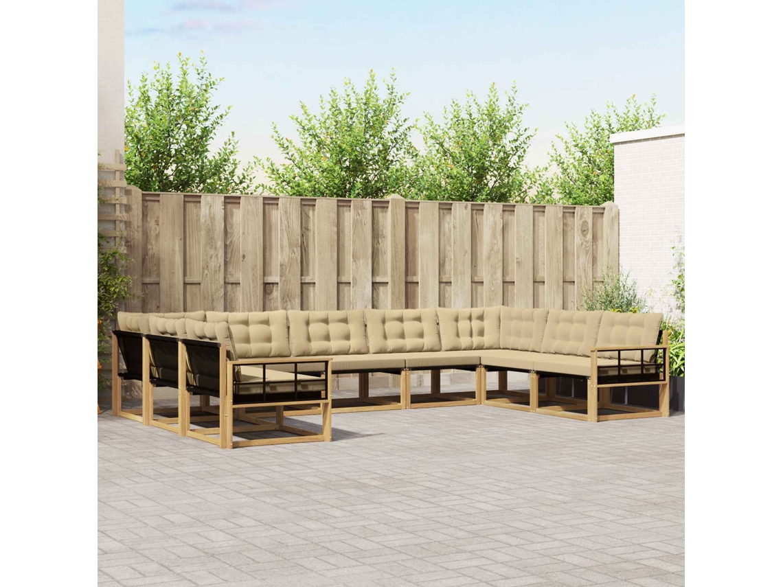 Vidaxl Conjunto De Sofás Para Exterior 9 Unid. Branco E Bege
