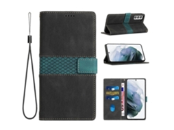 Capa De Couro Para Celular Com Costura Em Grade E Cordão