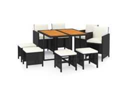 Maison Exclusive - 9 Pcs Conjunto De Jantar P/ Jardim C/ Almofadões Vime Pe Preto
