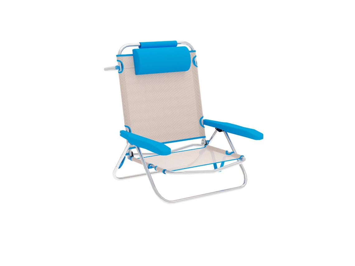 Marbueno Chaise Dobrável 5 Posições Alumínio Com Almofada Bege/azul Praia E Piscina 10172