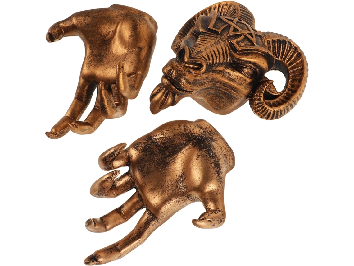 Crânio de Cabra Decorativo Parede em Resina com Detalhes Mão e Chifre, Estátua Robusta Animal CHABERLU