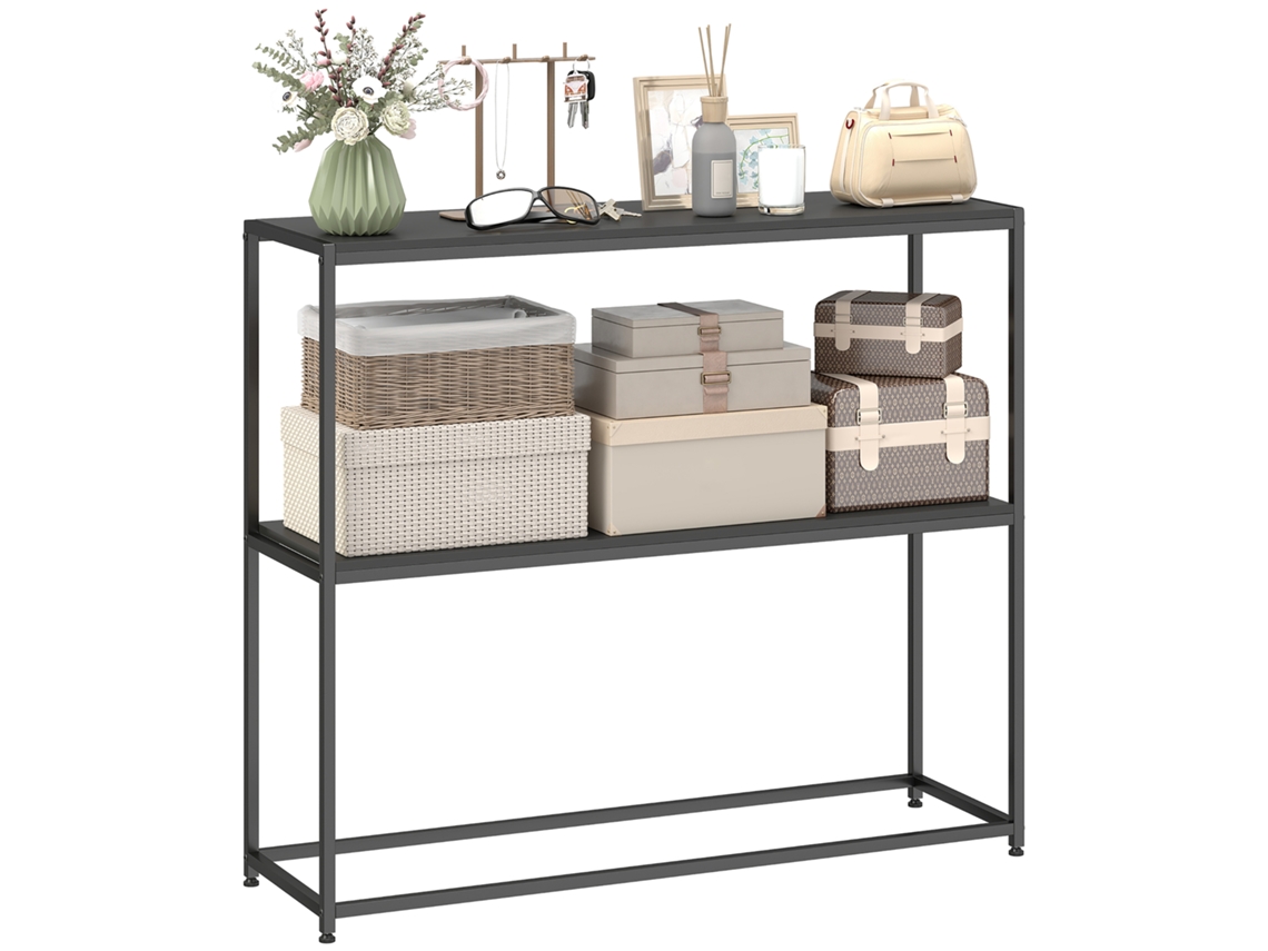 Mesa de Aço com 2 Prateleiras, 100x30x87cm Preto