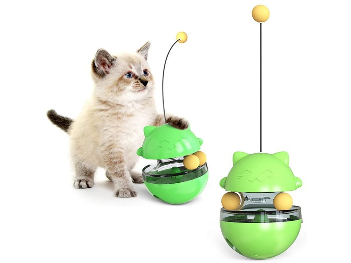 2026 dispensador de Comida para Gatos Toy Tumbler Interactivo com Função de Alimentação Verde