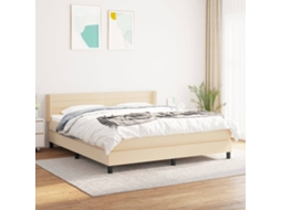 Cama Com Molas/colchão 160x200 Cm Tecido Cor Creme