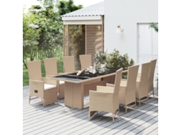 Vidaxl 9 Pcs Conjunto De Jantar P/ Jardim Com Almofadões Vime Pe Bege