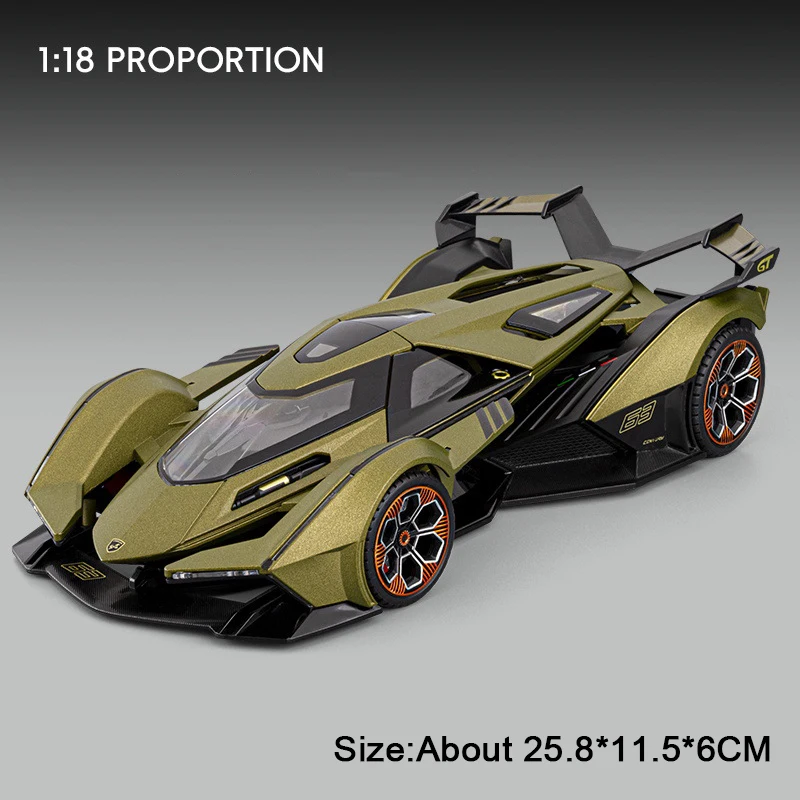 (v12 Verde) Modelo De Carro Esportivo Em Escala 1:18, Com Portas Que Abrem E Funções De Som E Luz.