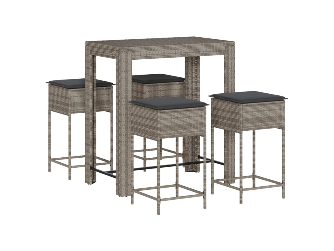 Maison Exclusive - 5 Pcs Conjunto De Bar P/ Jardim C/ Almofadões Vime Pe Cinzento