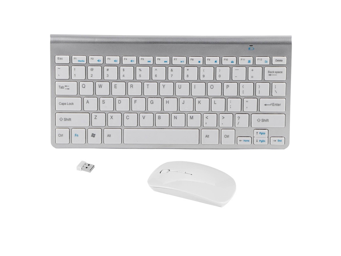 Aetheria kit Teclado e Mouse Sem Fio 2.4ghz Slim Prata para Desktop Laptop com 12 Teclas Multimídia