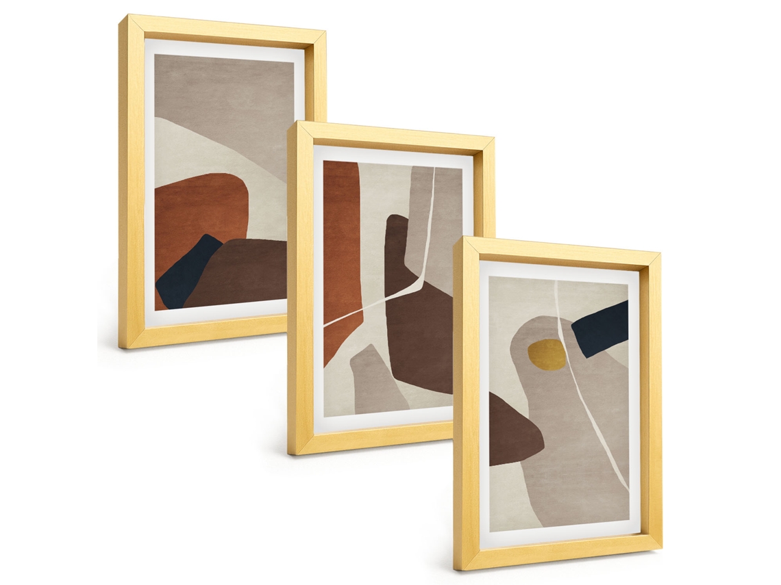 Composição De Quadros Pintura Boho Abstrata Espelharte (3 Peças 20x30 Cm)