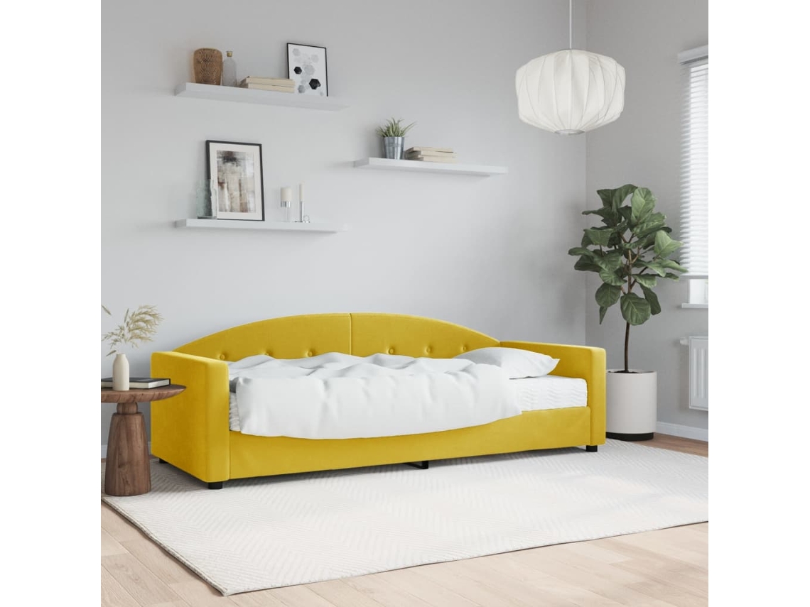 Sofá cama con colchón de 80x200 cm, terciopelo amarillo