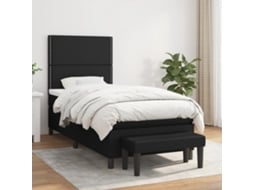 Cama com Colchão de Molas PANGSHIYUAN Madeira Tecido Preto (90x200cm)