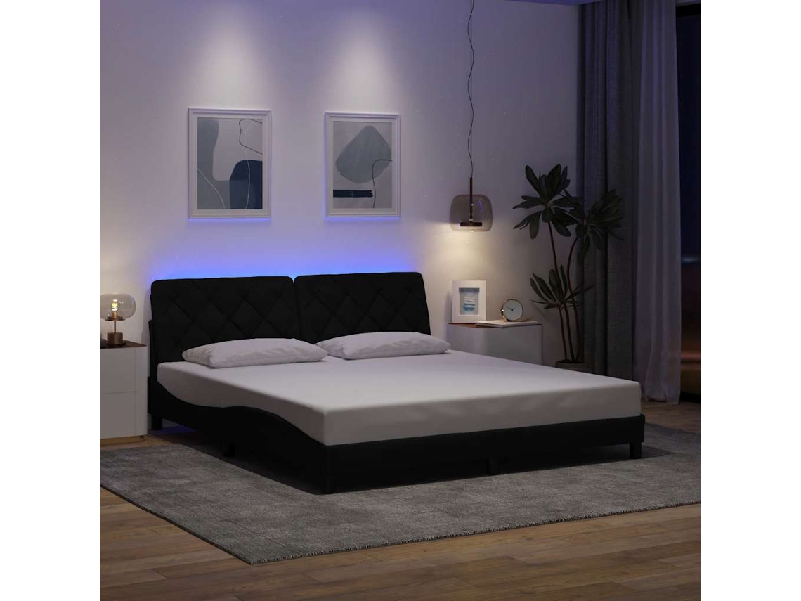 Estrutura De Cama Com Led Sem Colchão 180x200 Cm Tecido Preto