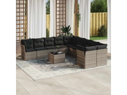 Vidaxl 11 Pcs Conjunto Sofás De Jardim C/ Almofadões Vime Pe Cinzento