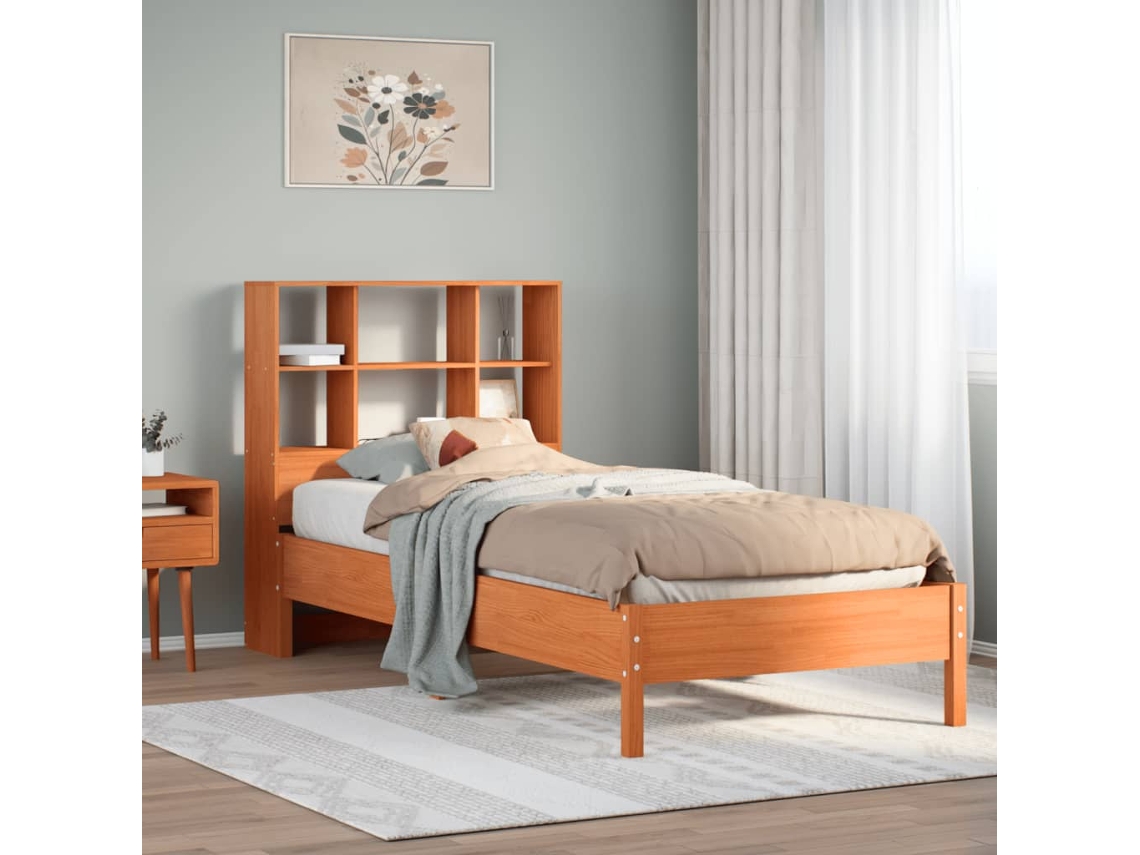 Vidaxl Cama C/ Estante Sem Colchão 100x200cm Pinho Maciço Castanho-mel