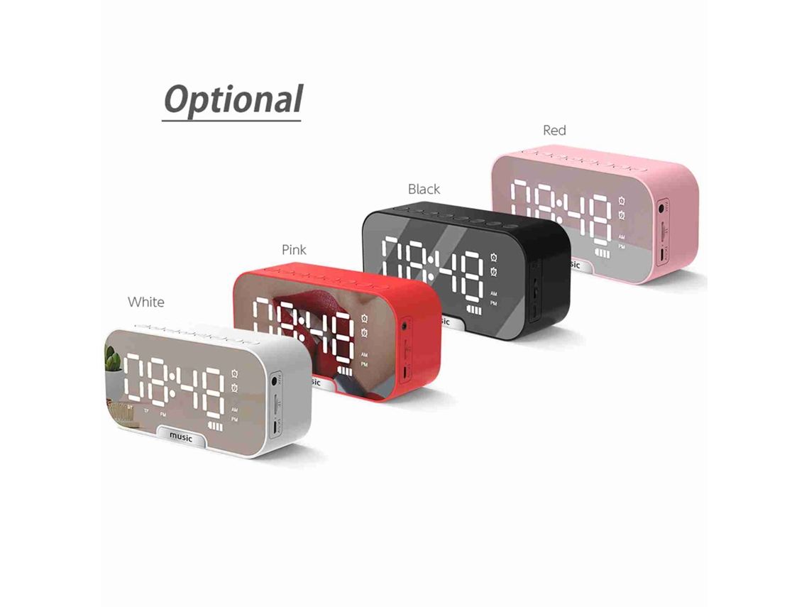 Despertador Digital com Espelho, Alarme Duplo, Rádio Fm, Bluetooth e Suporte para Celular | S/MARCA