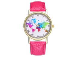 Relógio de casal de quartzo com pulseira de PU para homens e estudantes (vermelho e rosa)