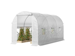 Fogão Em Túnel Anti-UV 3,5x2x2 M Com 6 Janelas Macho E Porta Enrolável Ziper Branco