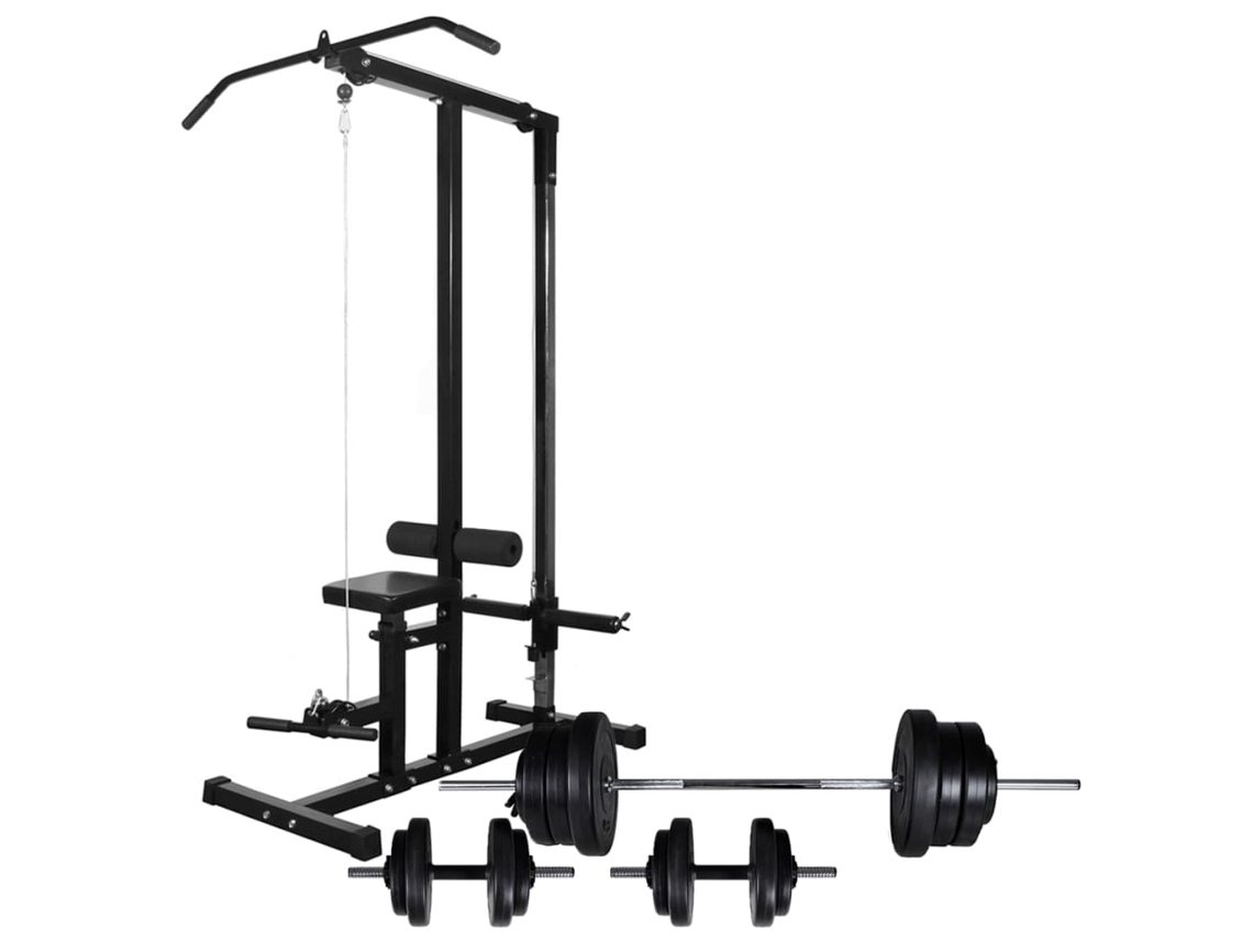 Vidaxl Torre De Musculação Com Conjunto Barras E Halteres 60,5 Kg