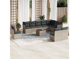 Vidaxl 11 Pcs Conjunto Sofás De Jardim C/ Almofadões Vime Pe Cinzento