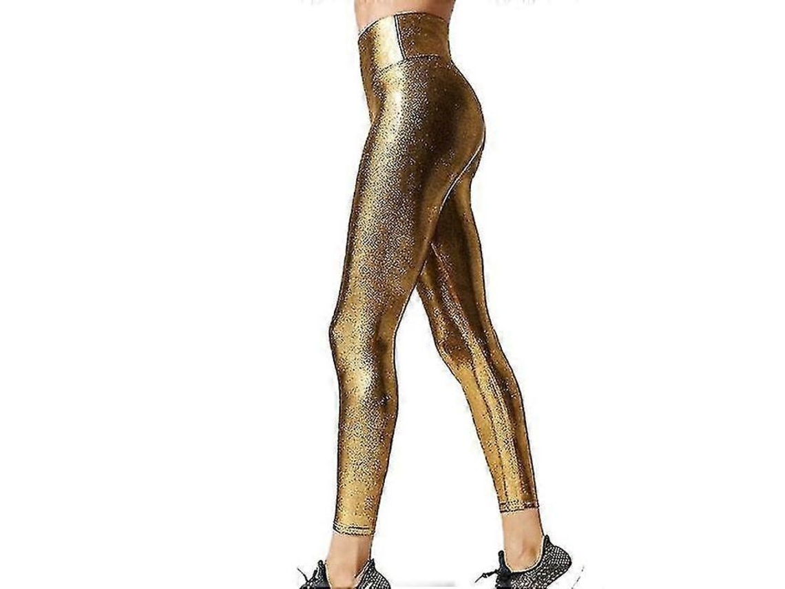 Leggings Metálicos Brilhantes Com Cintura Alta Confortável E Tecido Elástico De Alta Qualidade Ouro