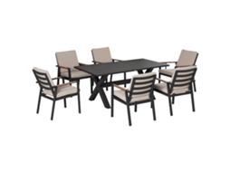 Conjunto de móveis jardim S/MARCA, 6 cadeiras + mesa, preto/cinza, resistente ao clima, 175x92x73cm