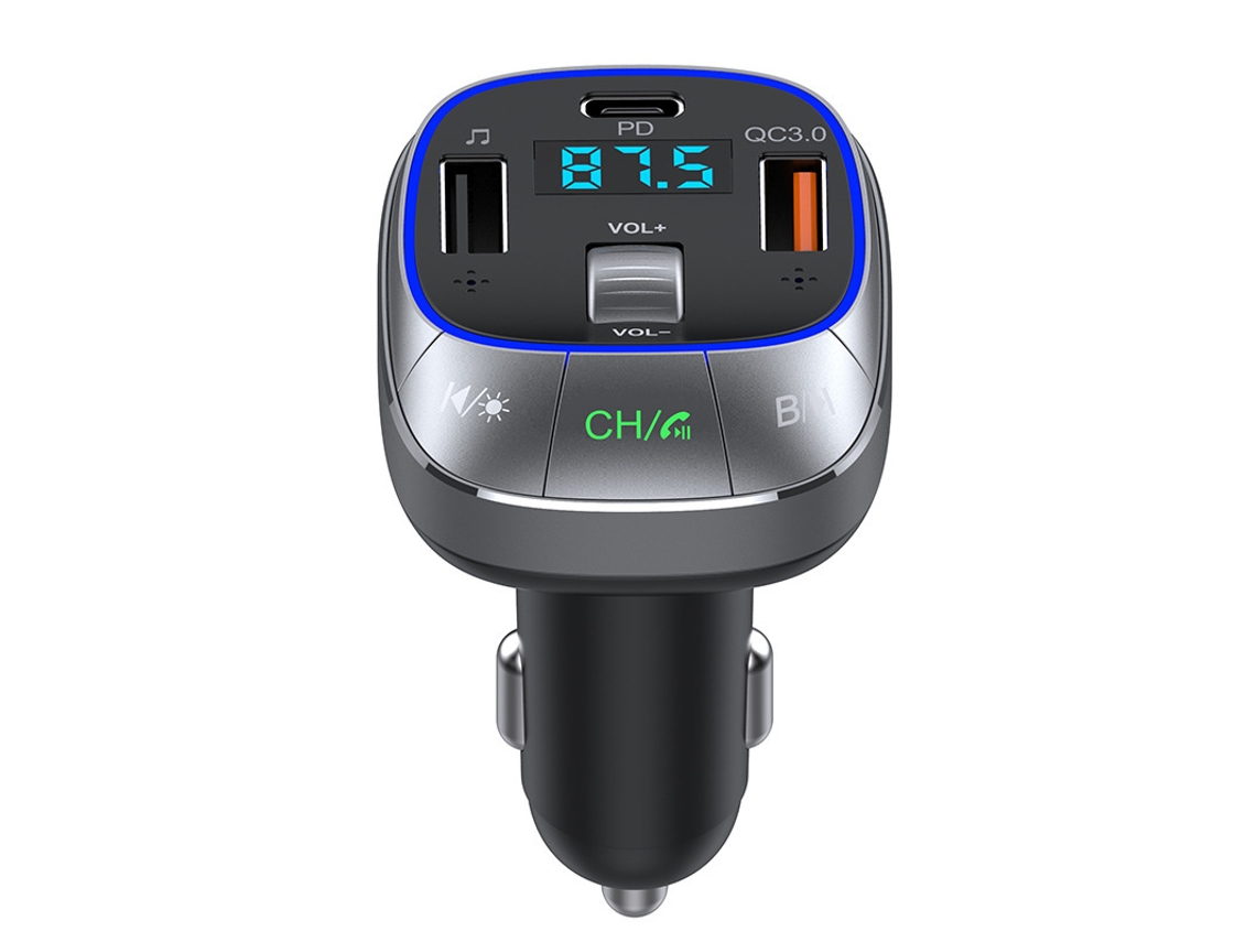 Transmissor Fm YIZHOOD T76 Bluetooth Mp3 Sem Fio Handsfree U Disk Qc3.0 20W Pd Carregamento Rápido Prata