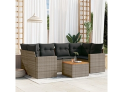 Vidaxl 7 Pcs Conjunto Sofás P/ Jardim C/ Almofadões Vime Pe Cinzento