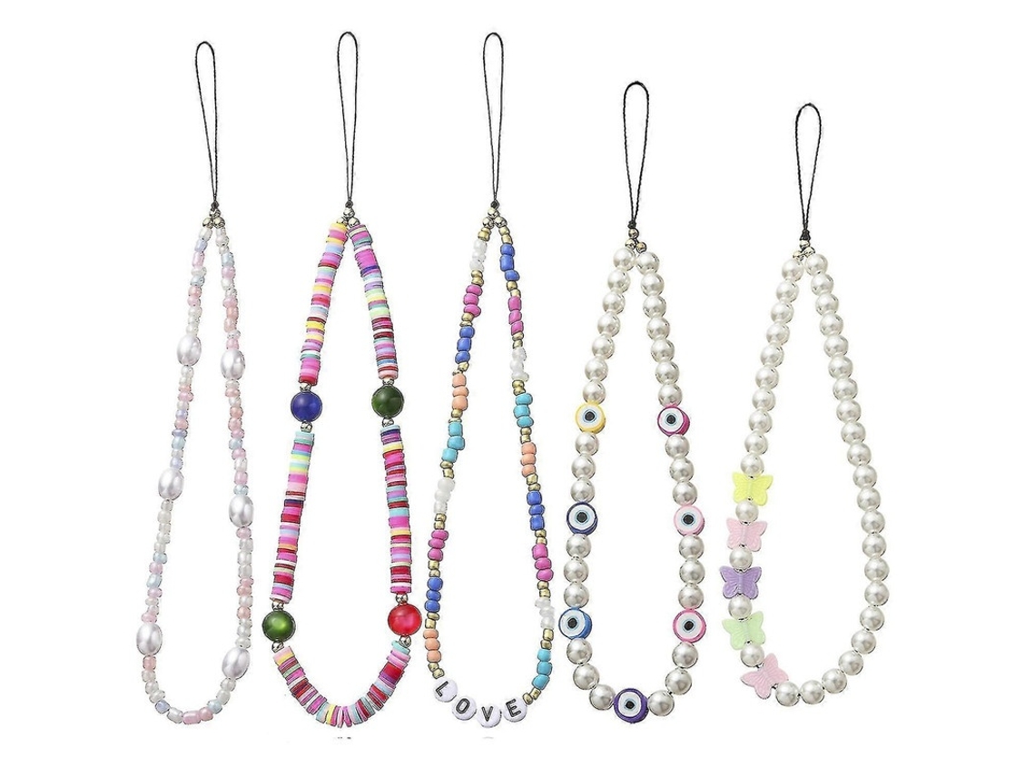 Lurelia Cordão Para Telemóvel De Pulso Com Pérolas Com Contas 5 Peças 35 Cm Anti-perda