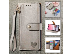 Capa Para Iphone 15 Plus Cinza E Branco Cabo Curto Fonte Amor Couro Pu Padrão Lichia Anti Th