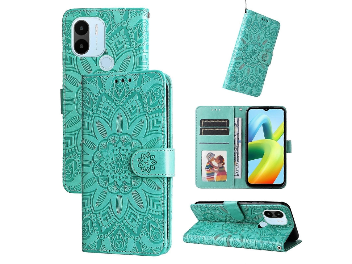 Capa De Couro Com Estampa De Girassol Em Relevo Para Xiaomi Redmi A1
